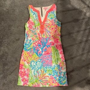 Lily Pulitzer sleeveless print brocade trim dress, sz 4